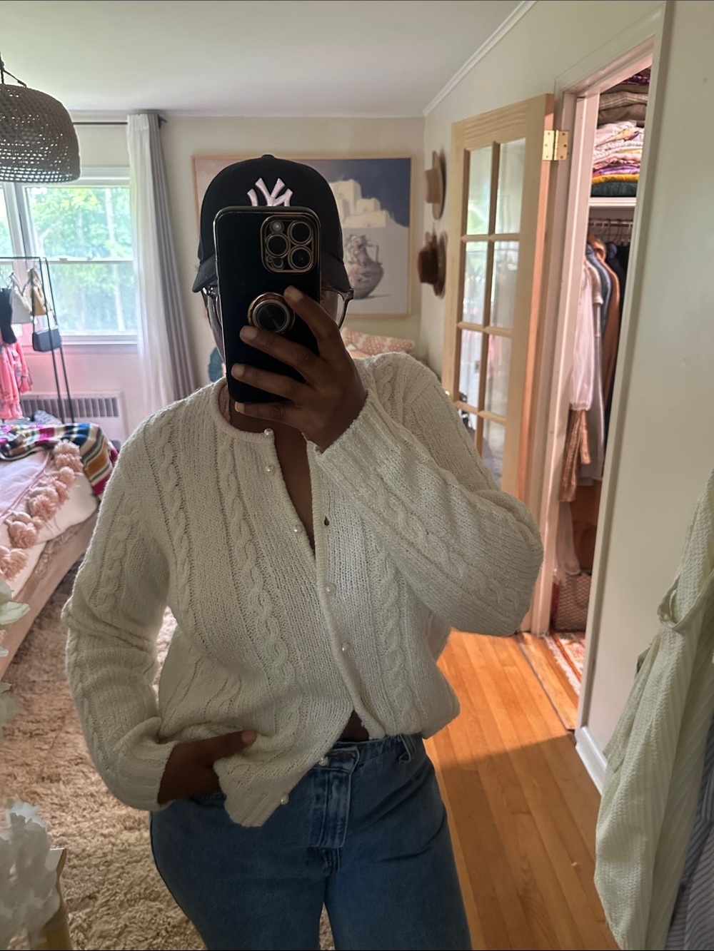 Jennifer Moore Classic Cream Cable Knit Cardigan Sweater